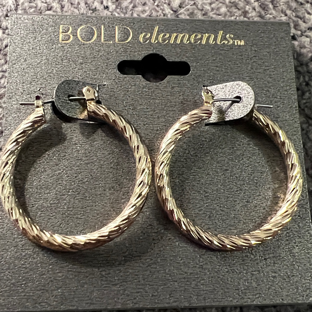 3/$18 Bold Elements Gold Tone Hoop Earrings Lot 1057